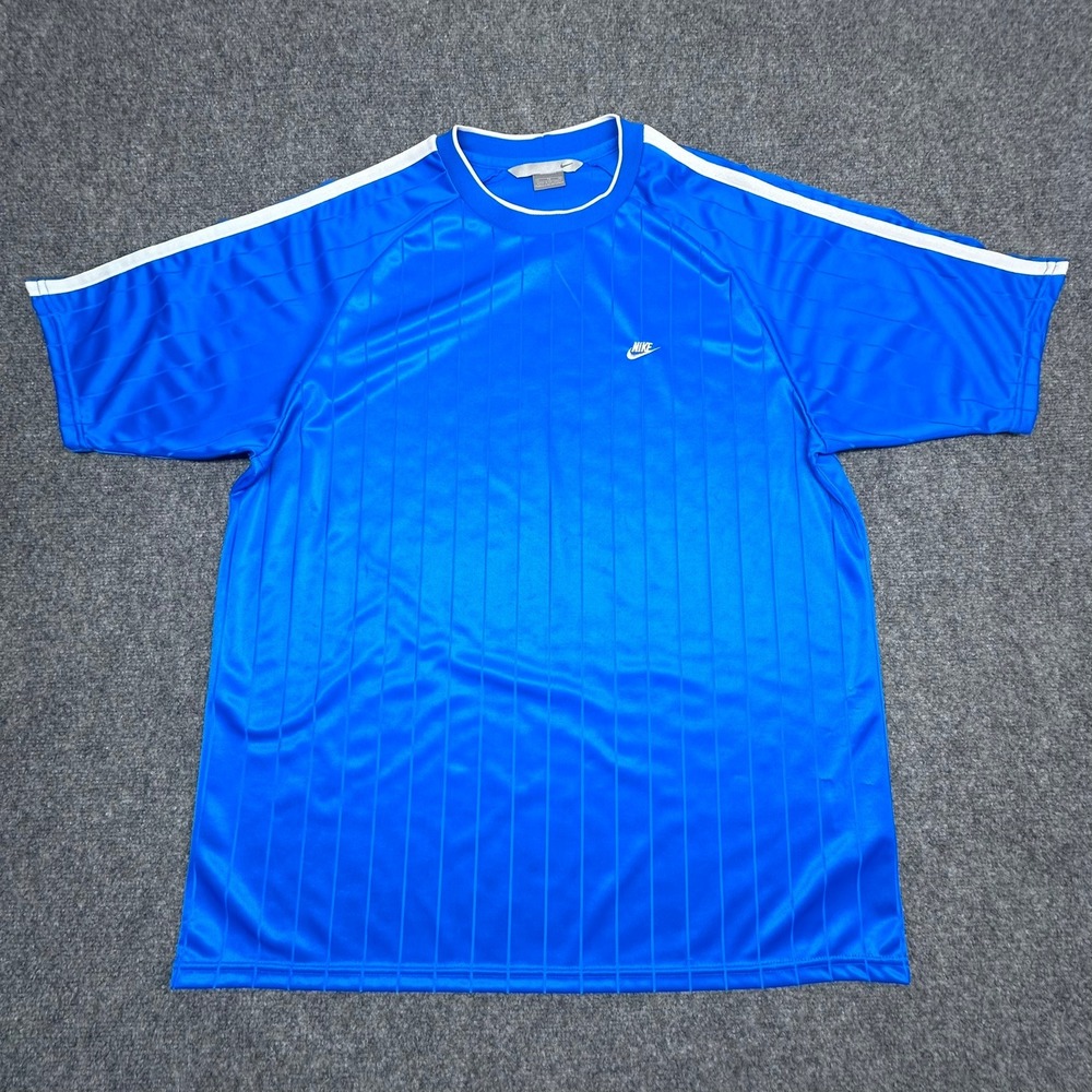 Nike Shirt XL Blue Striped Short Sleeve Athletic‎ Jersey Tonal Vertical Stripes